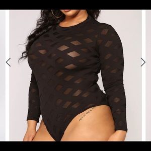 Black and see thru fashion nova body suit
